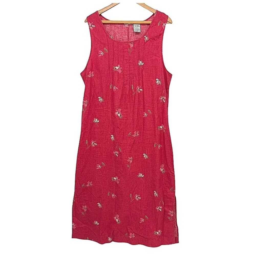 White Stag Maxi Dress Linen Blend Floral Sleeveless Casual Cottagecore Sz LG